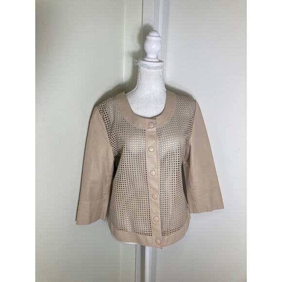 J'Envie Cream Genuine Leather Perforated Jacket Sz M - Picture 1 of 3